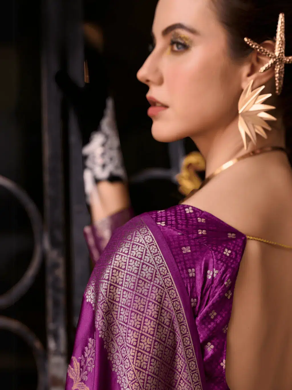 Purple Satttin Munga Silk Saree - Image 4