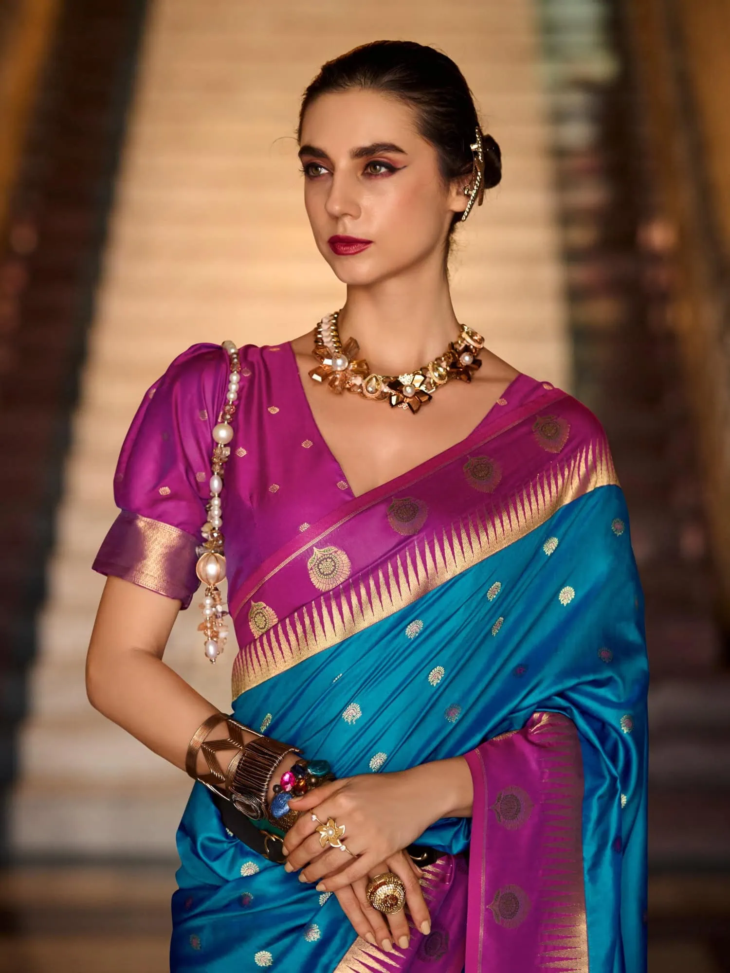 Purplish Teal Blue Soft Silk Saree
