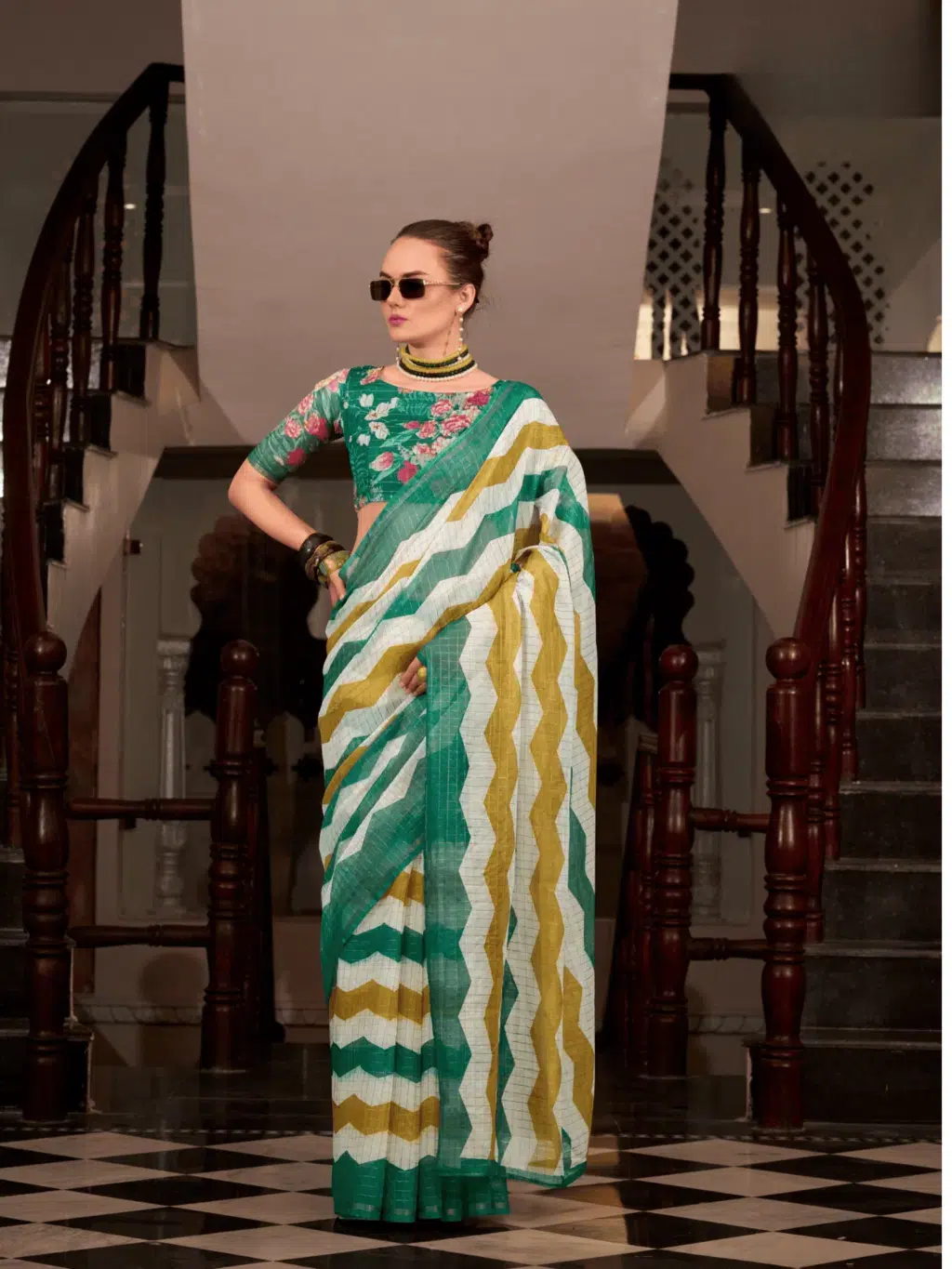 Green Greenish Yellow Saree for Women - Designer Traditional Saree