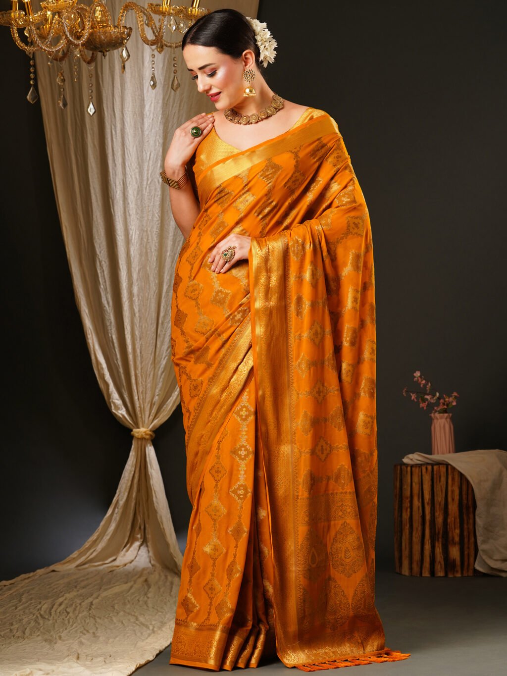 Banarasi Style Mustard Georgette Saree - Banarasi Saree
