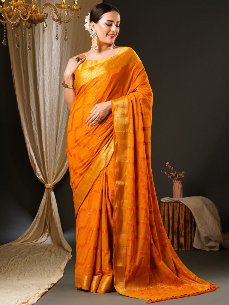Yellow Flowing Georgette Saree - Georgette Saree
