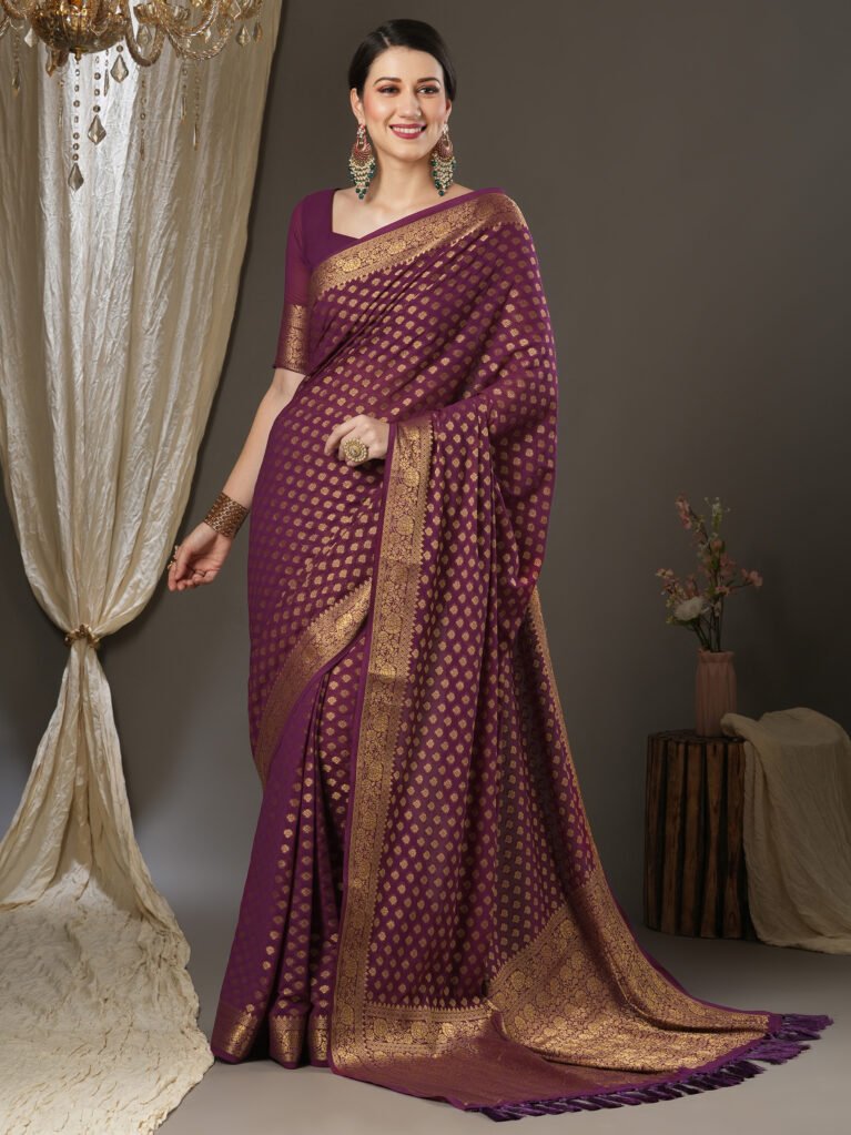 Burgundy Kanjeevaram Georgette Saree - Georgette Saree