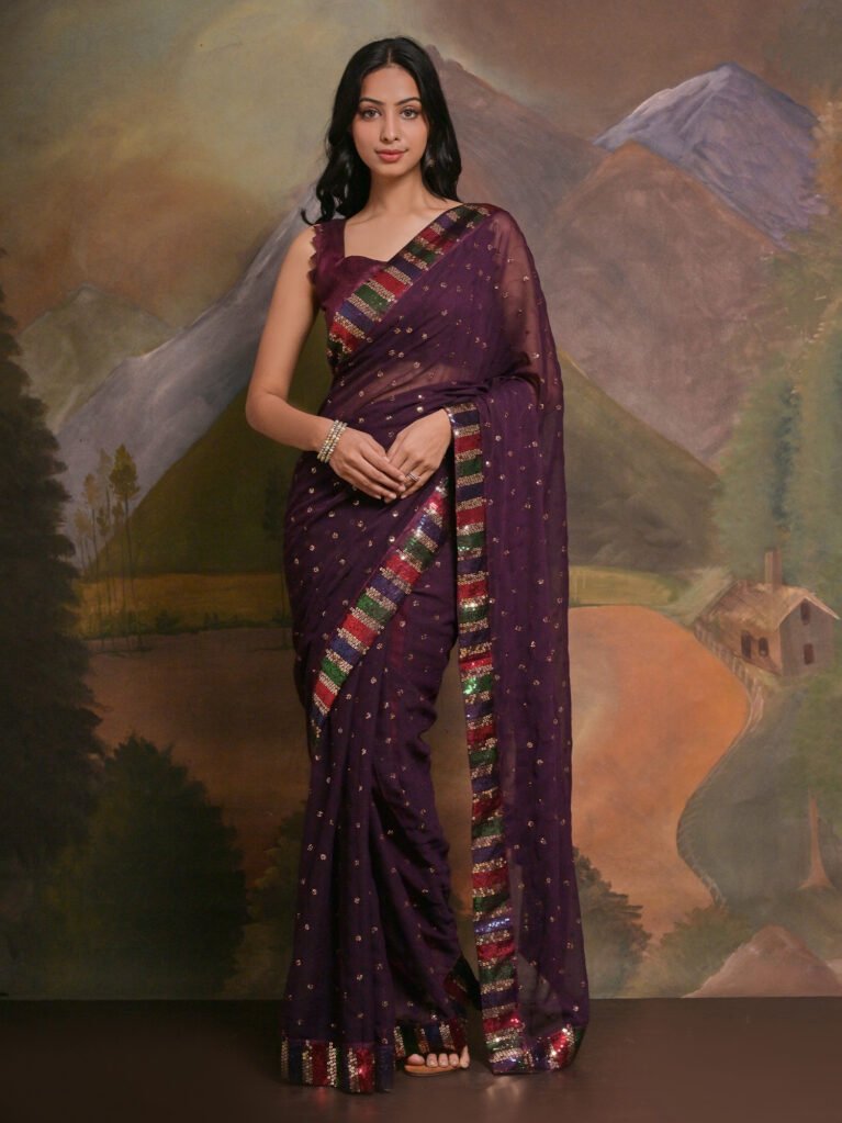 Timeless Purple Designer Georgette Sequins Saree - Georgette Saree