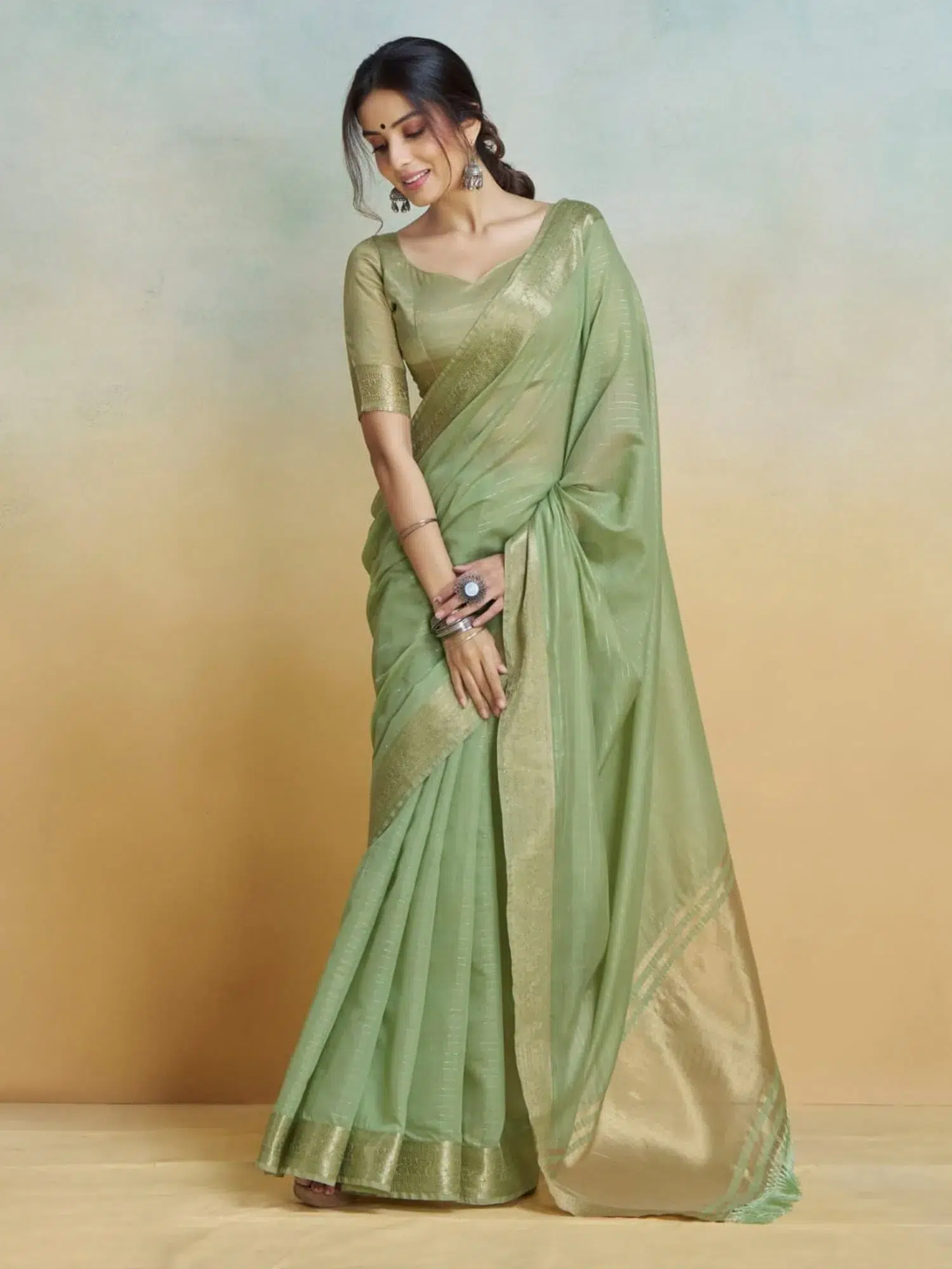 Light Green Handloom Khadi Silk Saree
