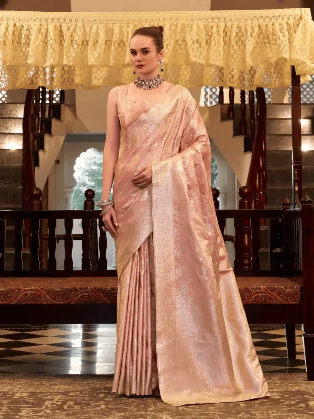 Pink Peach Soft Saree for Women - Designer Traditional Saree