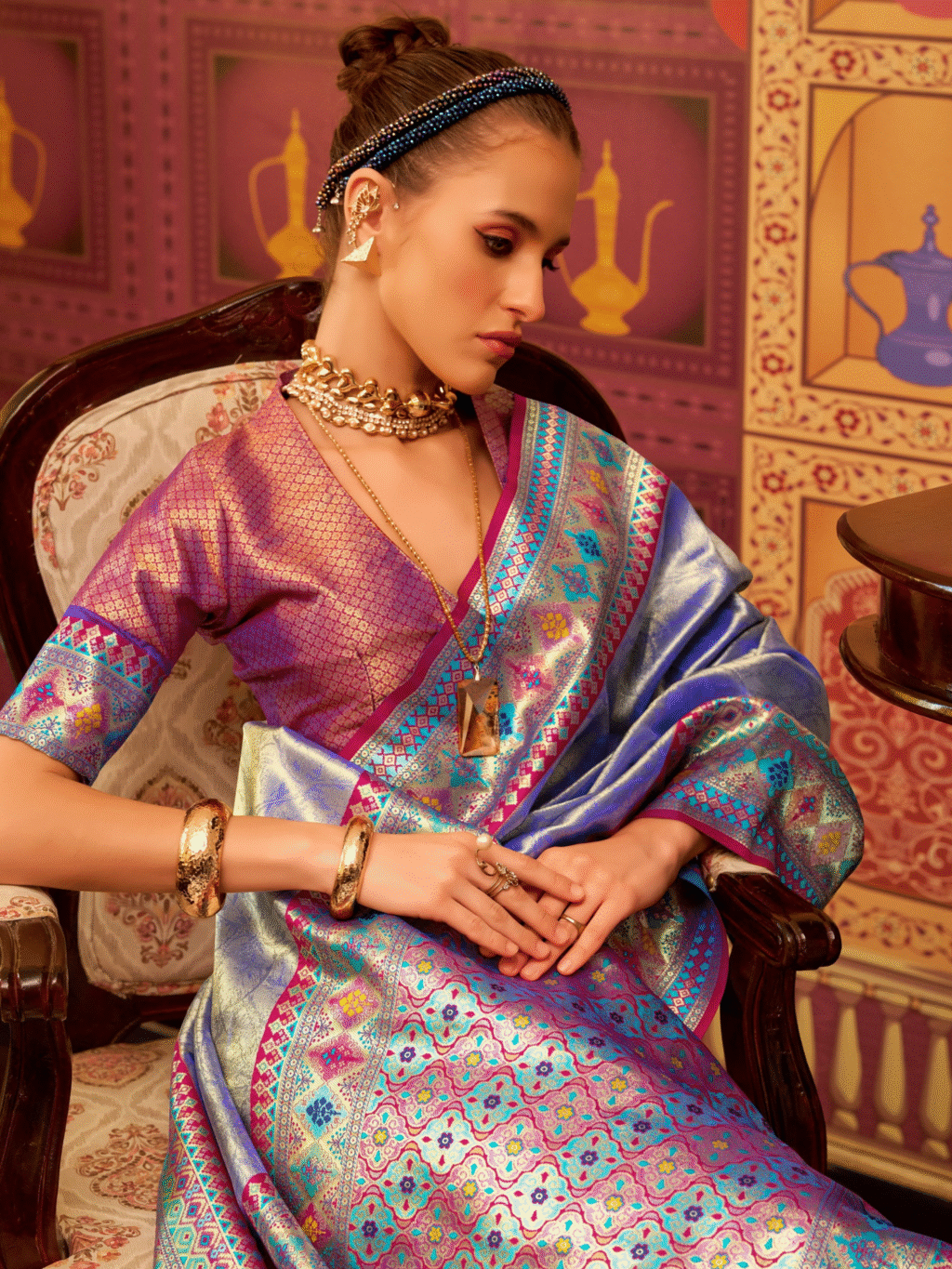 Purple Tissue Silk Saree - Image 3