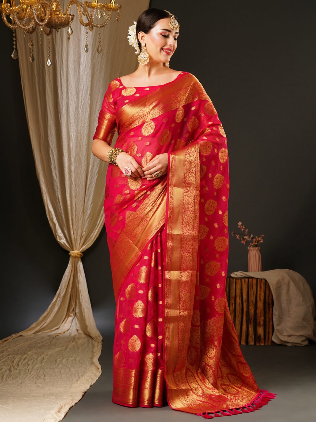 Heritage Pink Kanjeevaram Georgette Saree - Georgette Saree
