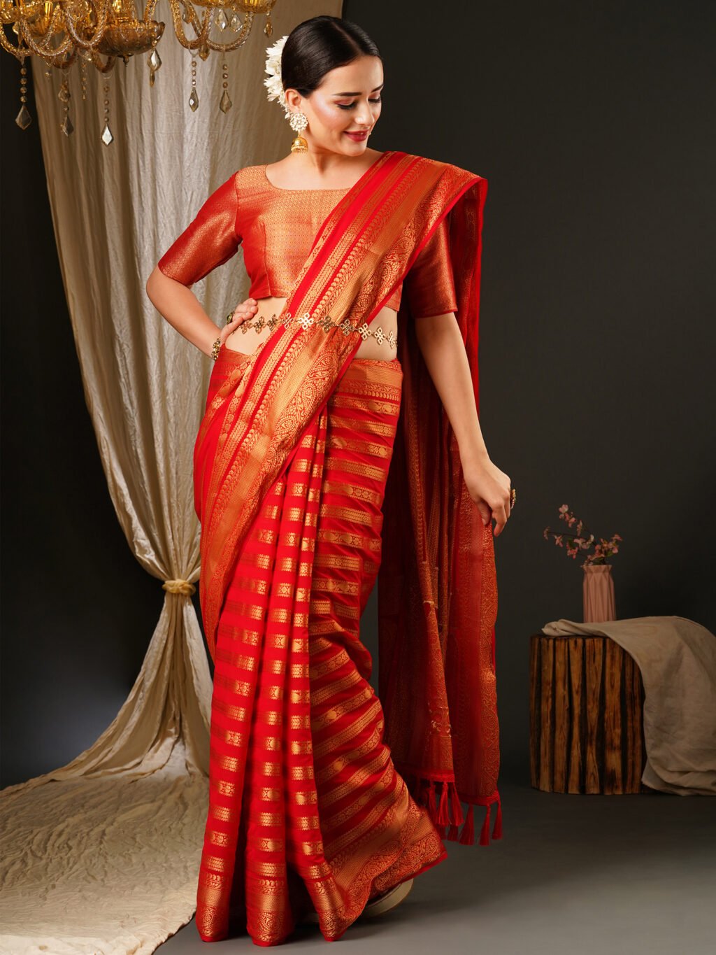 Timeless Red Flowing Georgette Saree - Georgette Saree