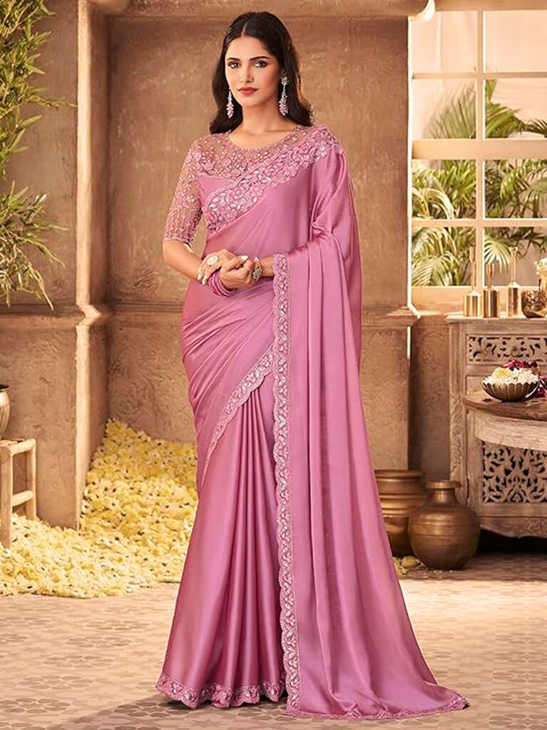 Heritage Purple Pink Georgette Saree - Georgette Saree