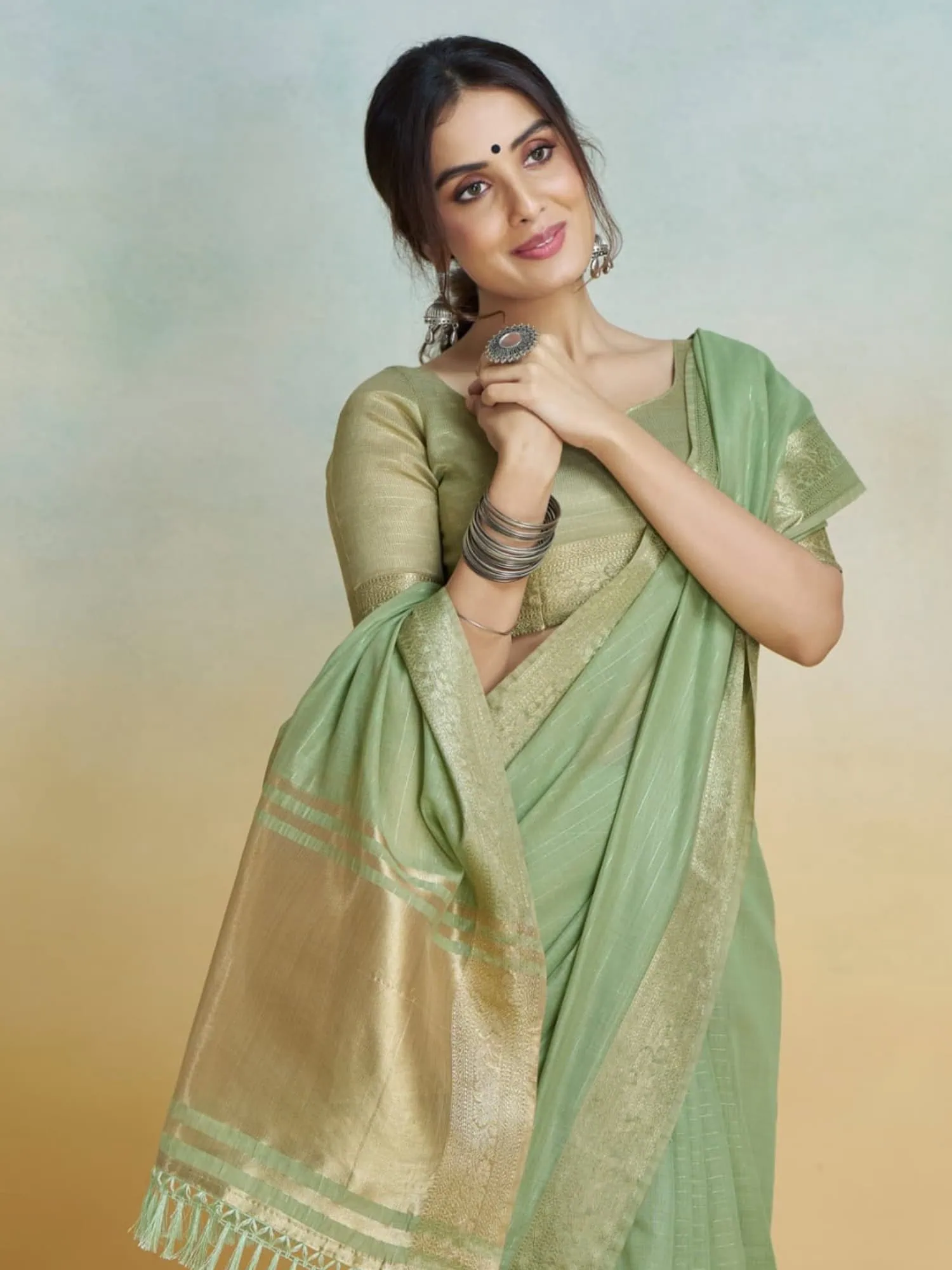 Light Green Handloom Khadi Silk Saree