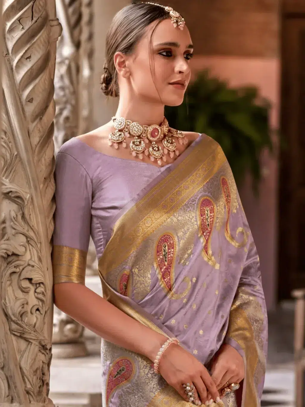 Purple  Soft Silk Saree - Image 3