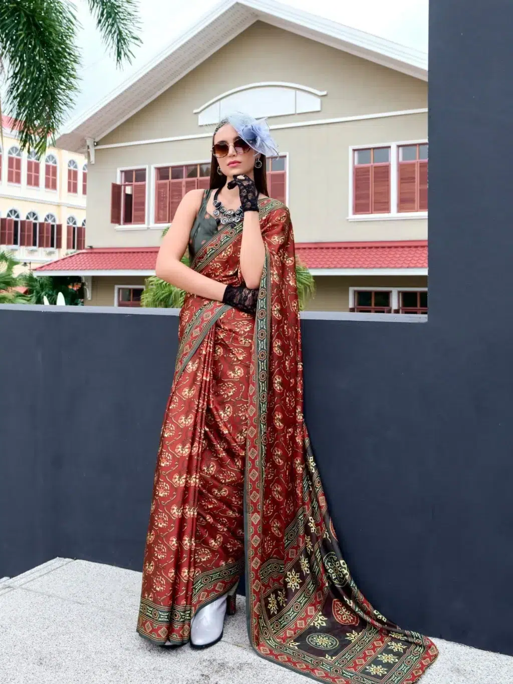 Red Sattin Crape Saree for Women - Designer Traditional Saree