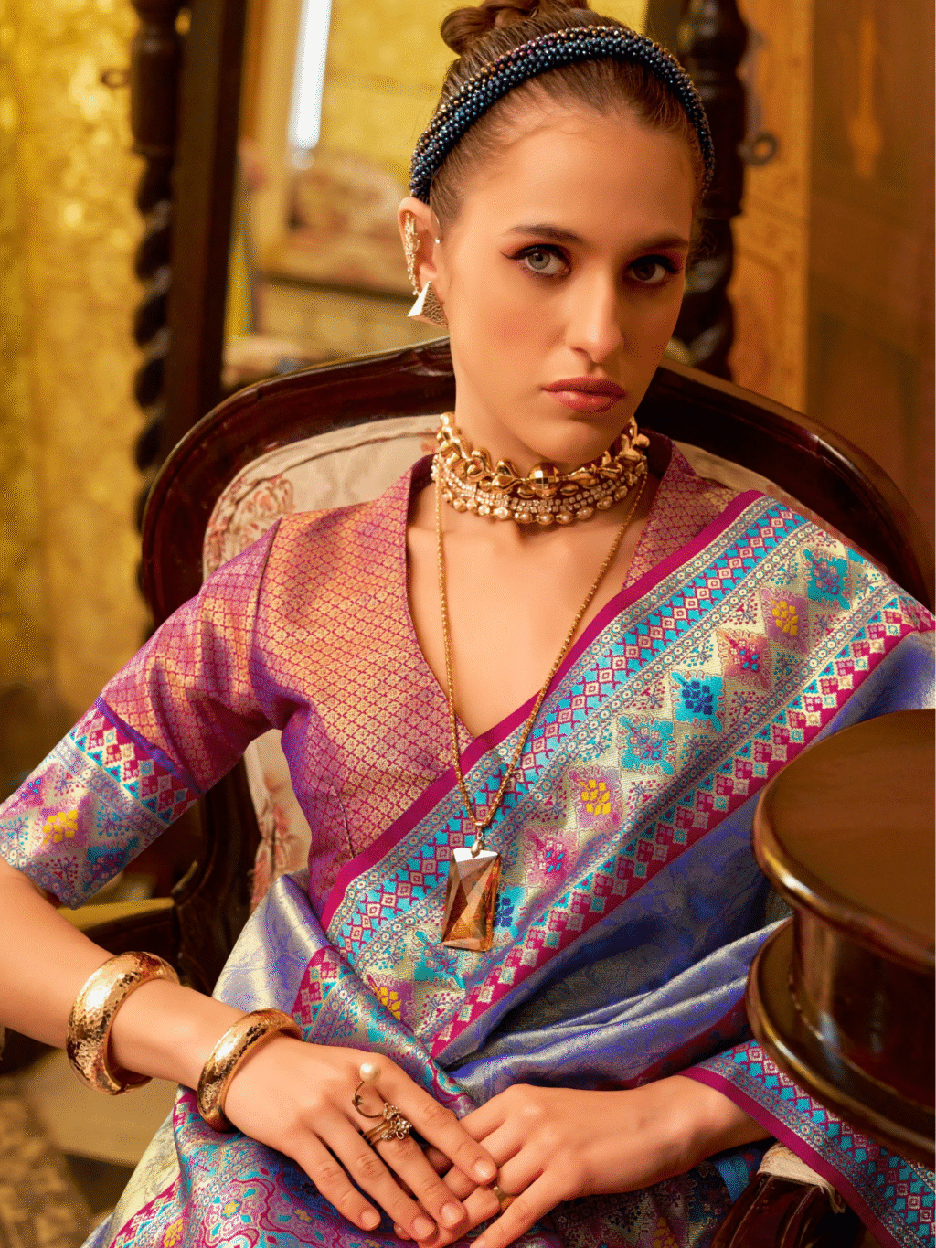 Purple Tissue Silk Saree - Image 4