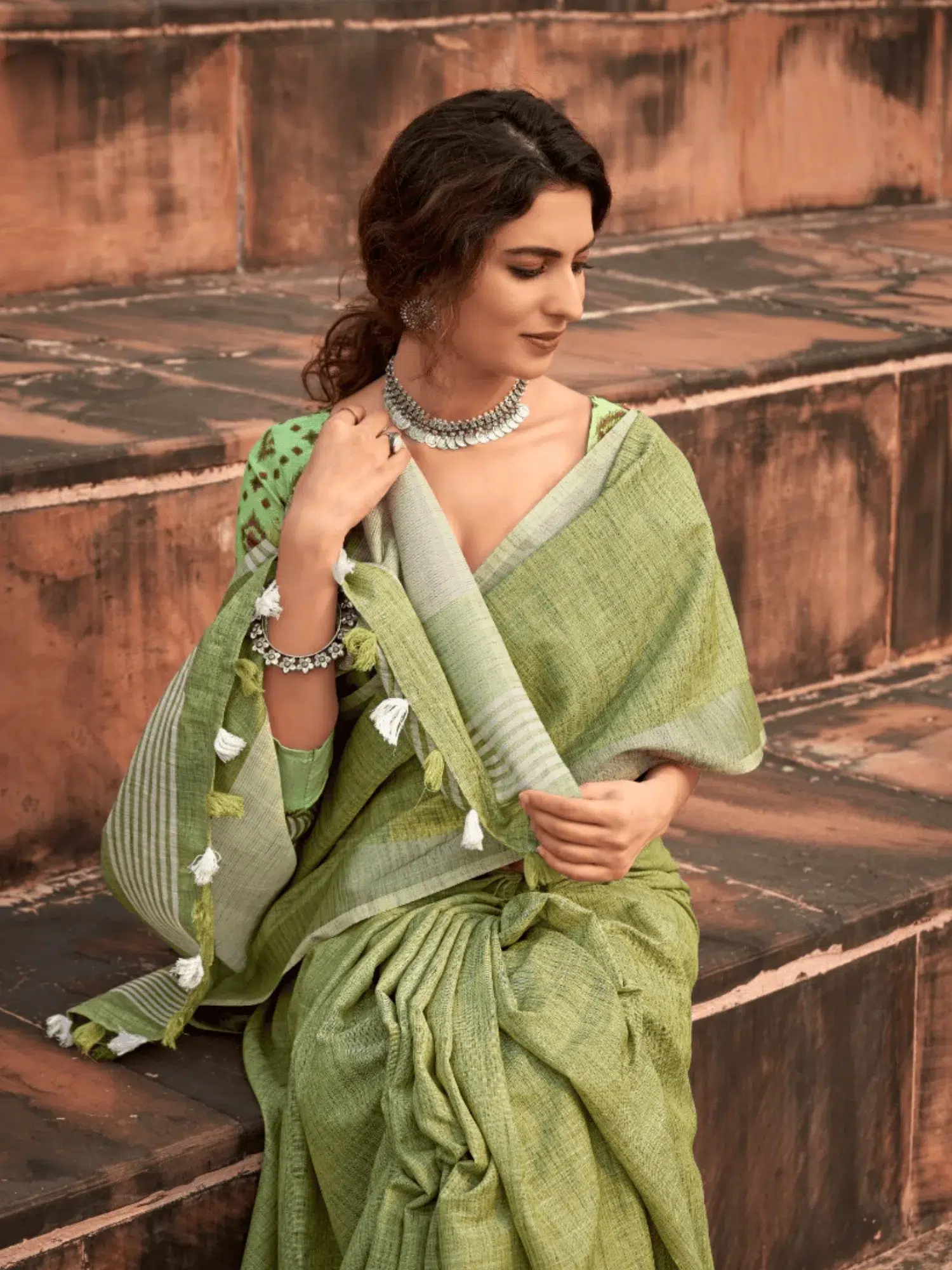 Green Soft Linen Saree