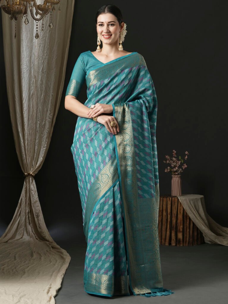 Sky Blue Designer Zari Woven Saree - Sarees