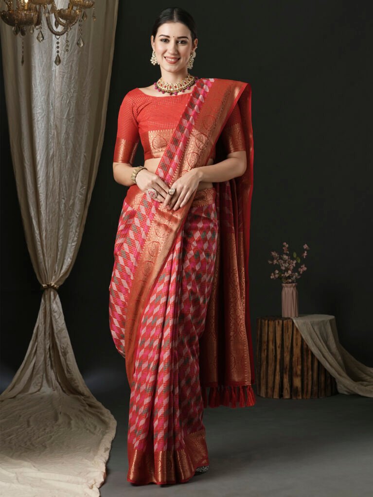 Opulent Red Designer Zari Woven Unique Saree - Sarees