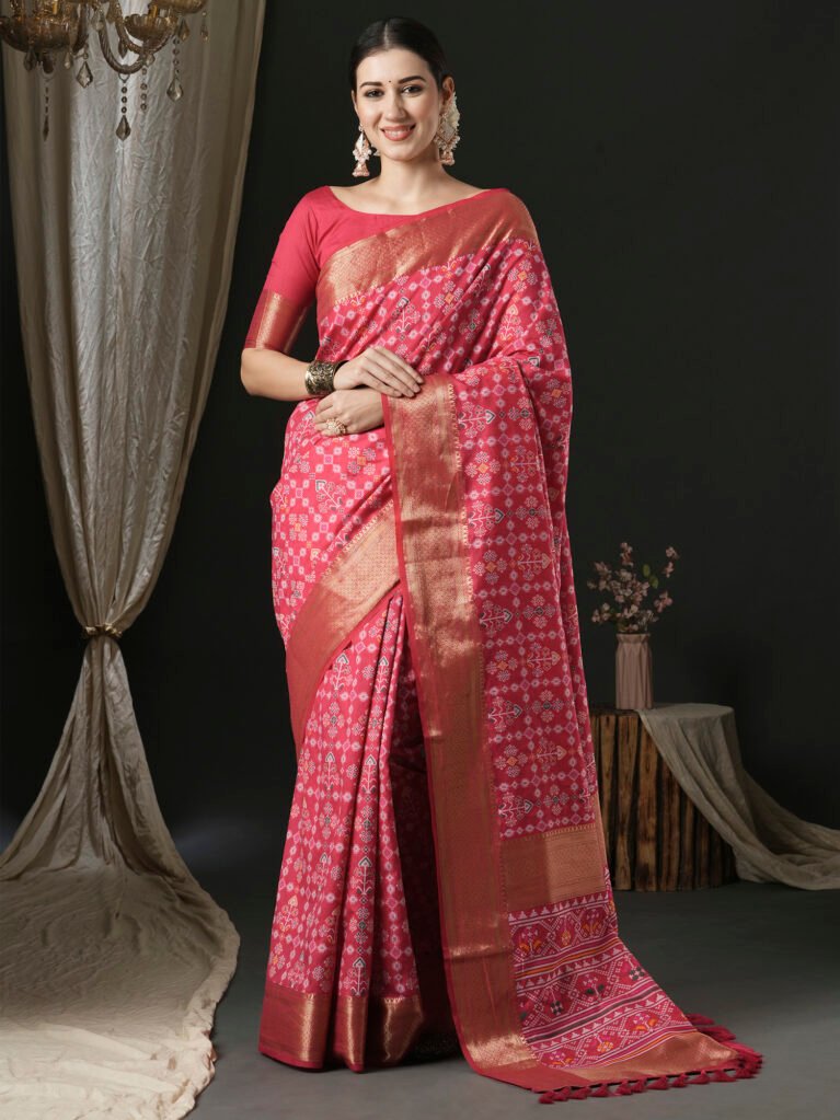 Punch Pink Designer Zari Saree - Sarees