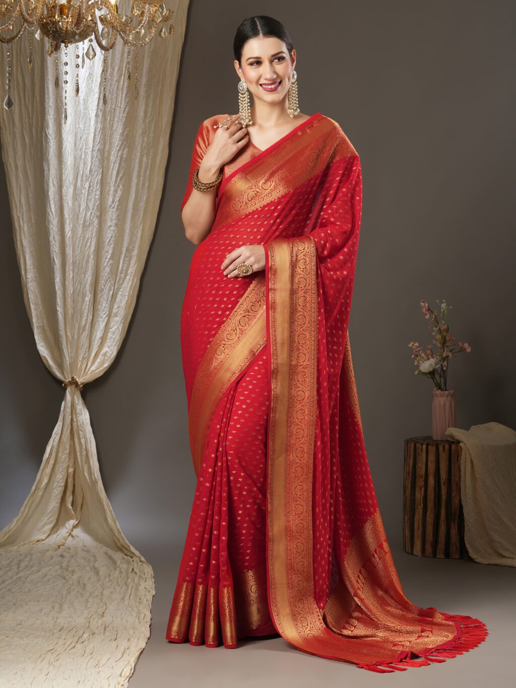 Elegant Red Kanjeevaram Georgette Saree - Georgette Saree