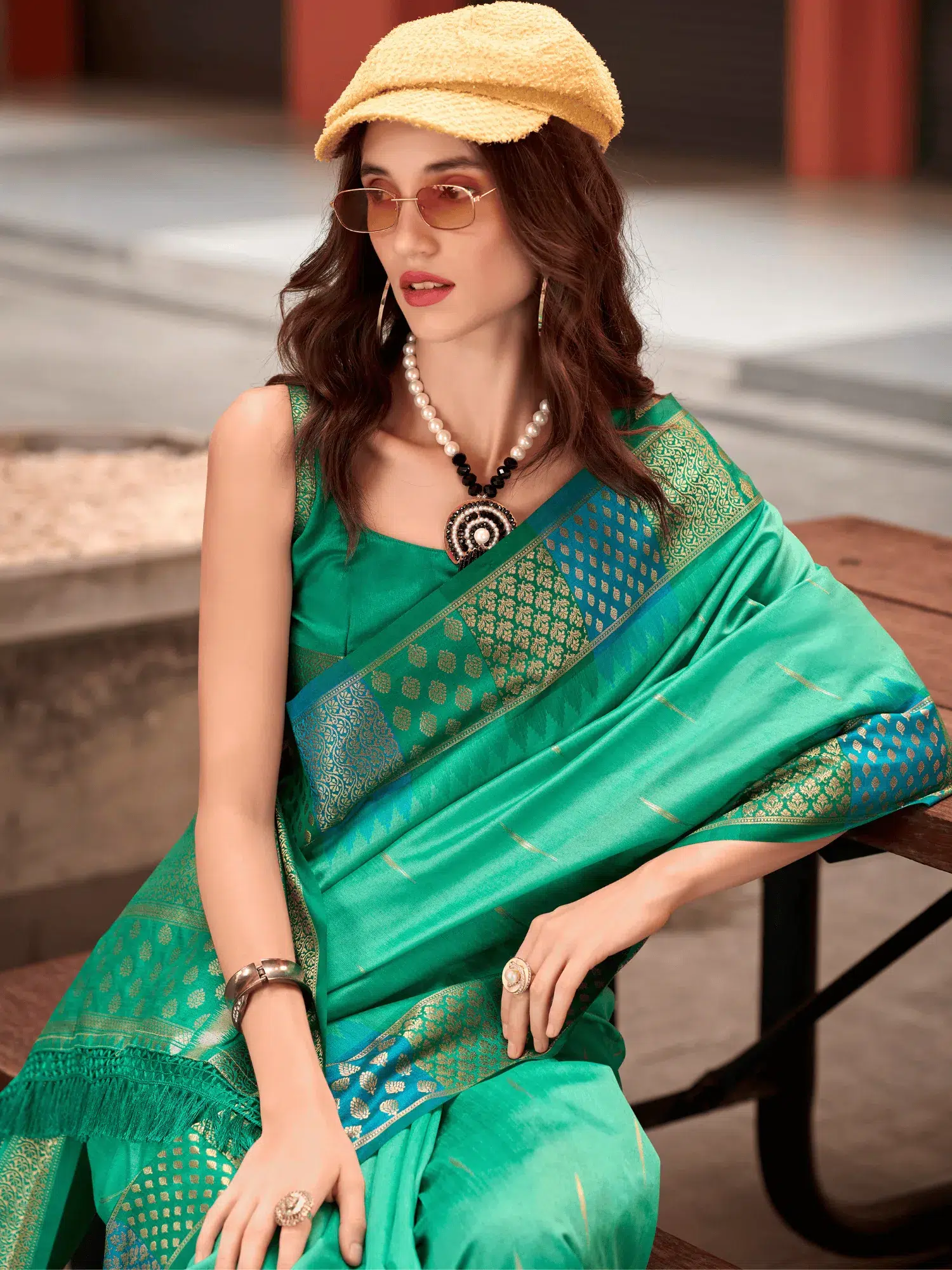 Sea Green Pure Banarasi Silk Saree