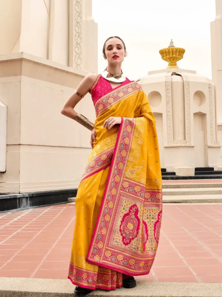 Yellow Pure Soft Saree for Women - Designer Traditional Saree