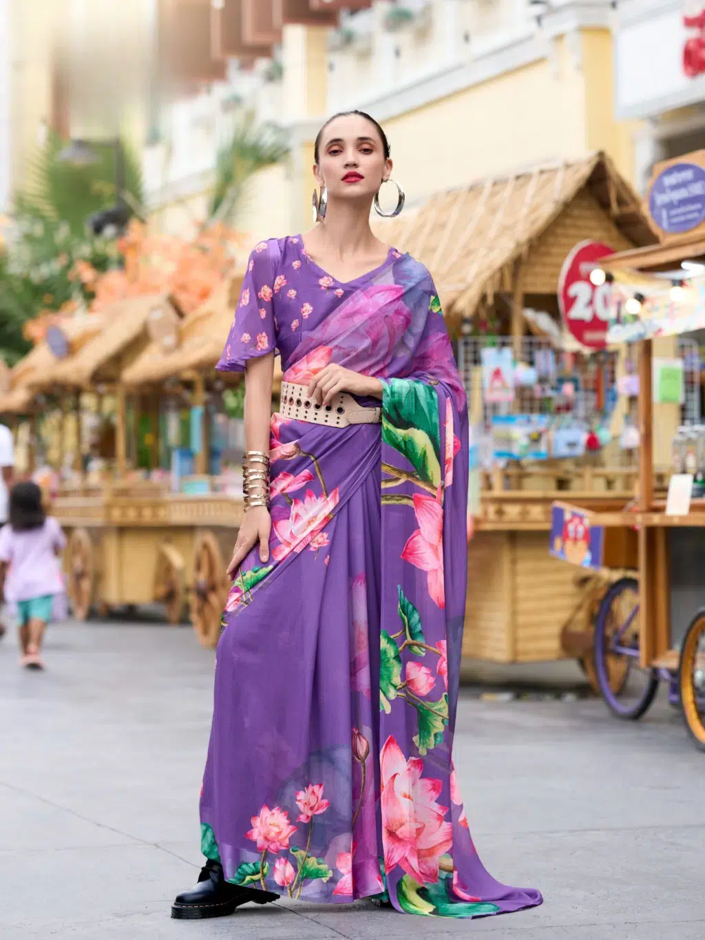 Purple Pure Georgette Saree for Women - Designer Traditional Saree
