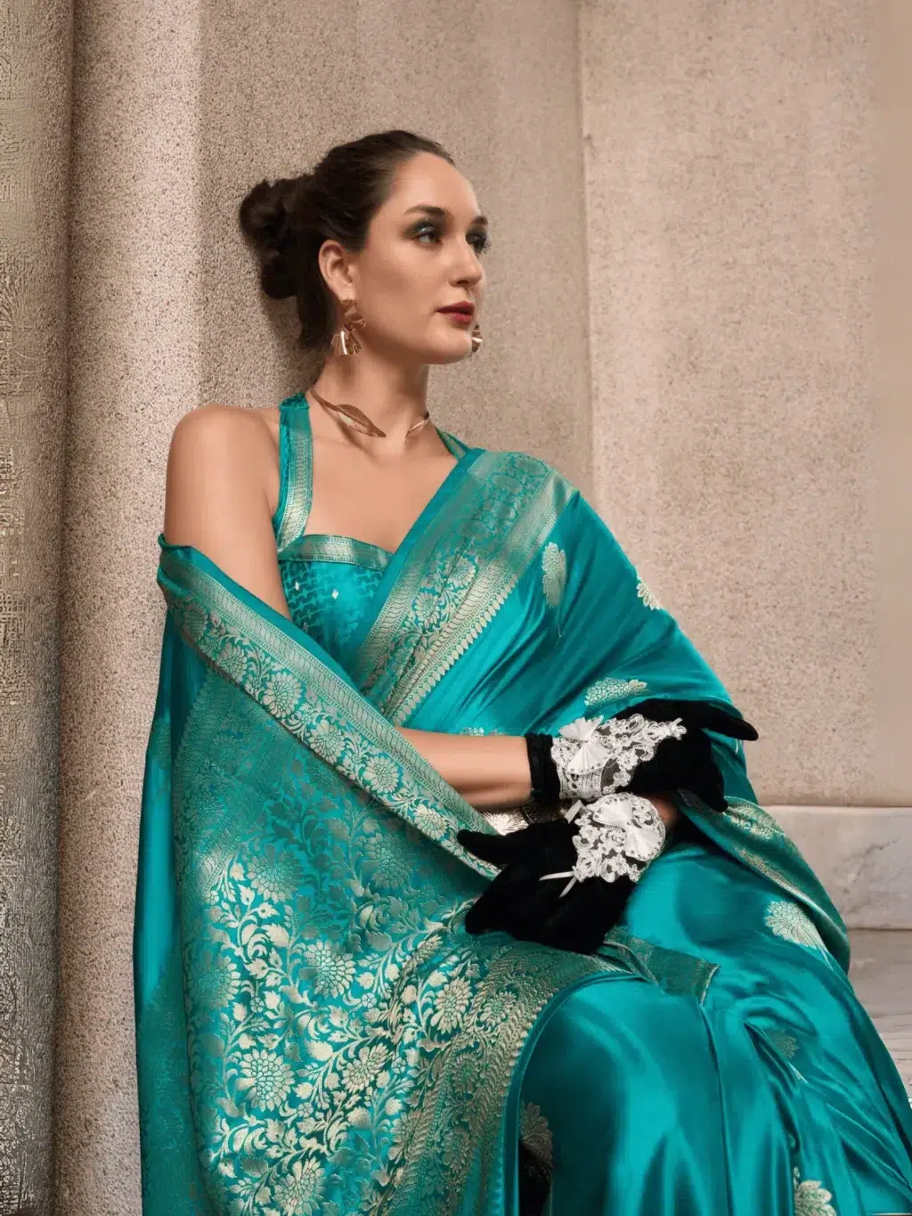 Blue Satttin Munga Silk Saree - Image 3