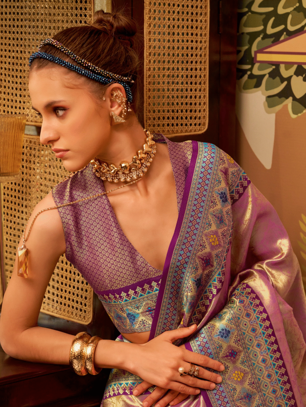 Lavender Tissue Silk Saree - Image 4