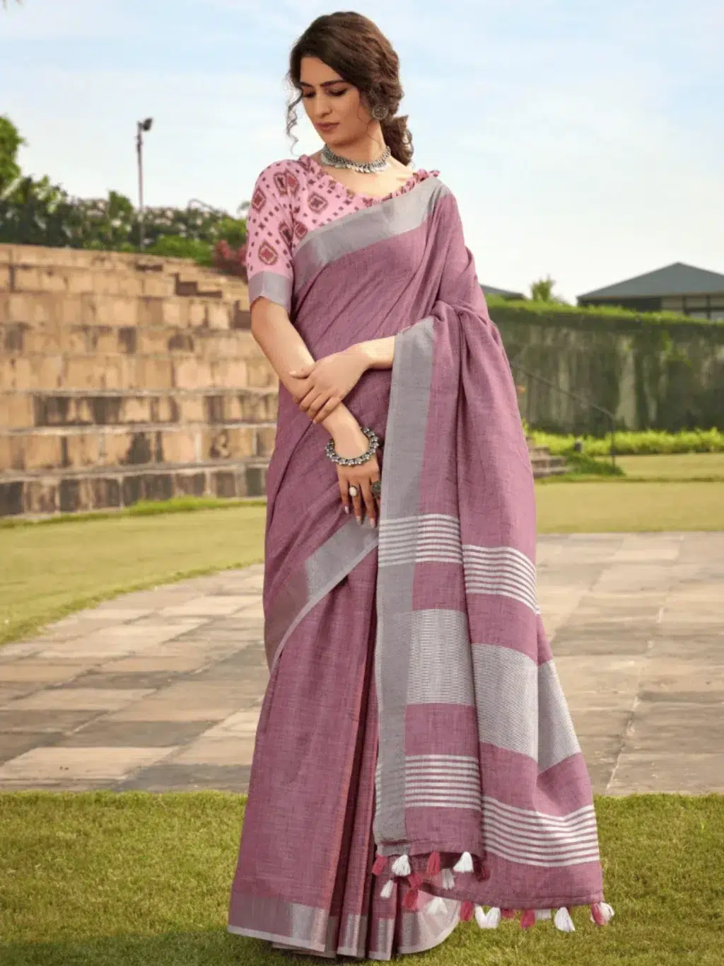 Purple Soft Linen Saree for Women - Designer Traditional Saree