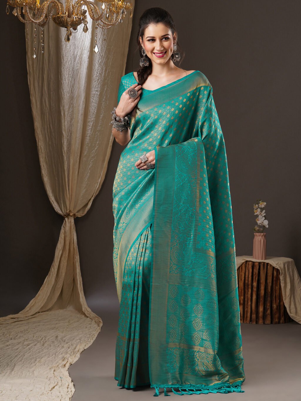 Radiant Teal Blue Kanjeevaram Georgette Saree - Georgette Saree