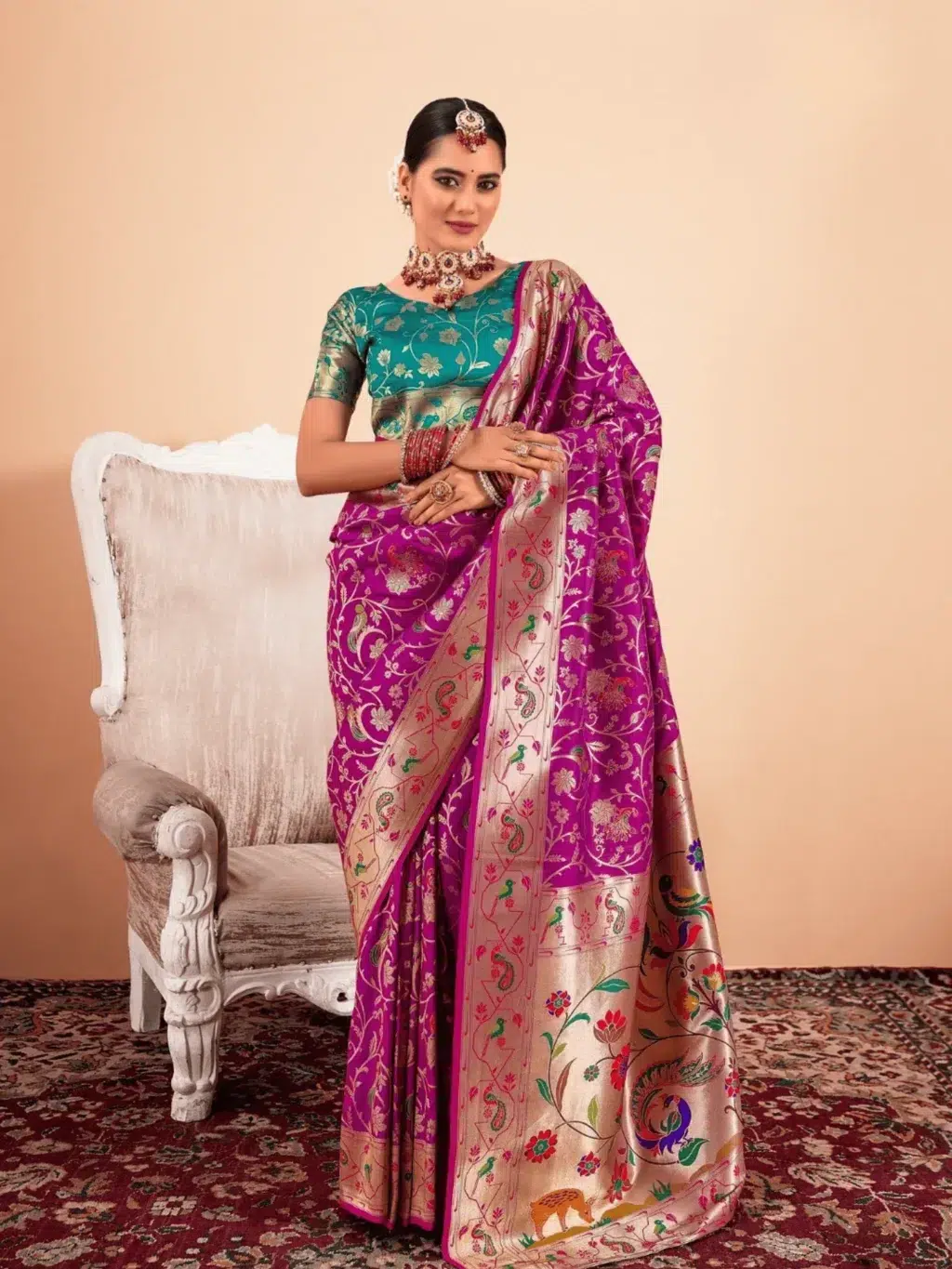 Purple Pathani Silk Saree for Women - Designer Traditional Saree