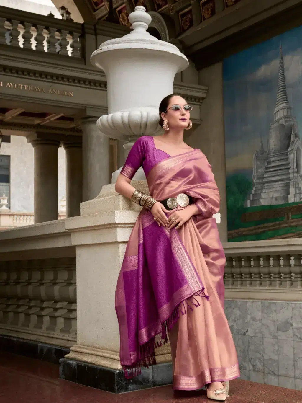 Purple Tissue Silk Saree for Women - Designer Traditional Saree