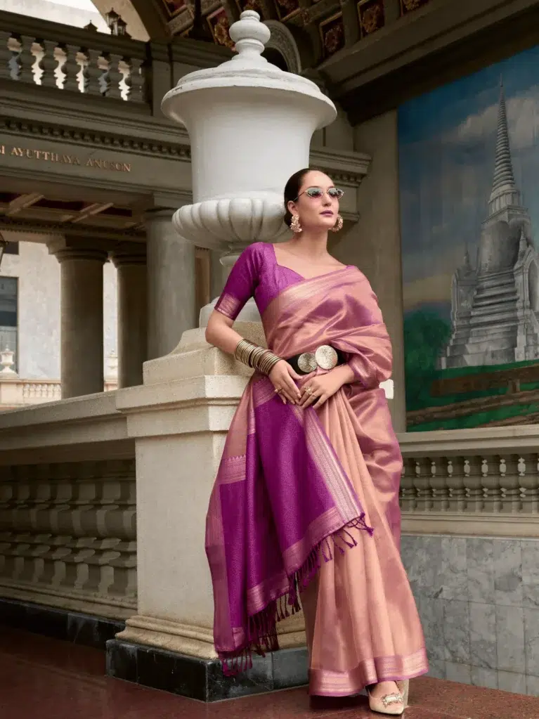Purple Tissue Silk Saree for Women - Designer Traditional Saree