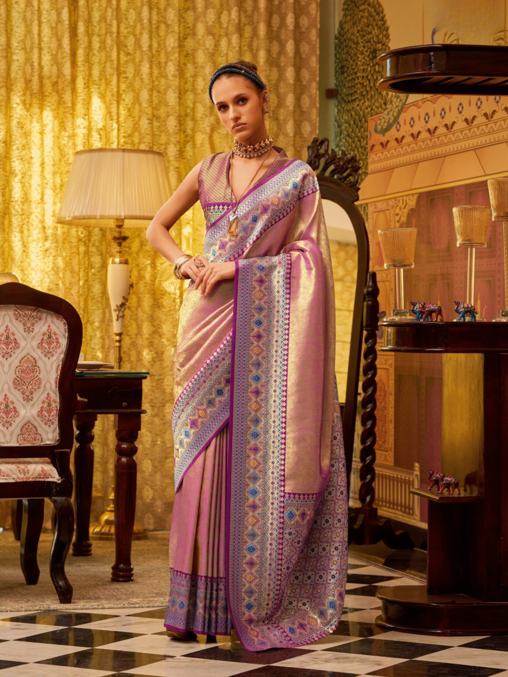 Lavender Tissue Silk Saree - Image 3
