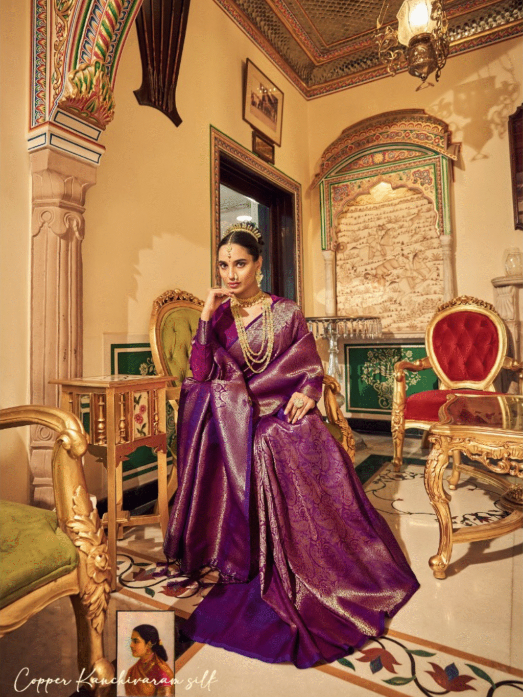 Purple Soft Kanjeevaram Handloom Weaving Silk Saree - Image 3