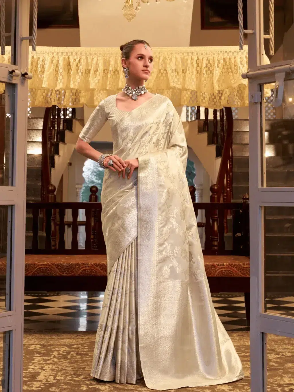 Cream Cream Soft Saree for Women - Designer Traditional Saree