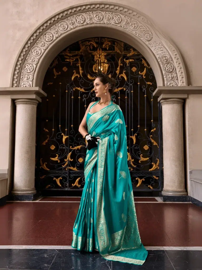 Blue Satttin Munga Saree for Women - Designer Traditional Saree