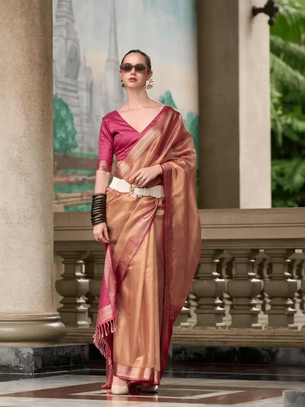 Red Tissue Silk Saree - Image 3