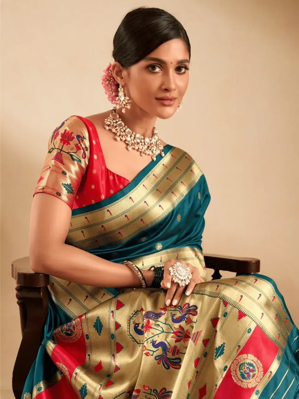 Reddish Green Paithani Silk Saree - Image 3
