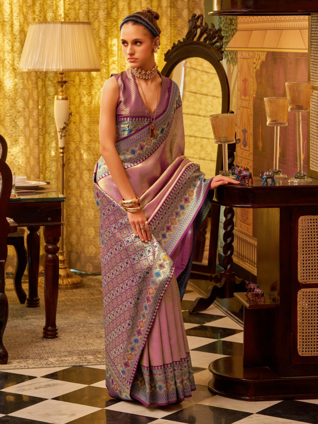 Purple Tissue Silk Saree for Women - Designer Traditional Saree
