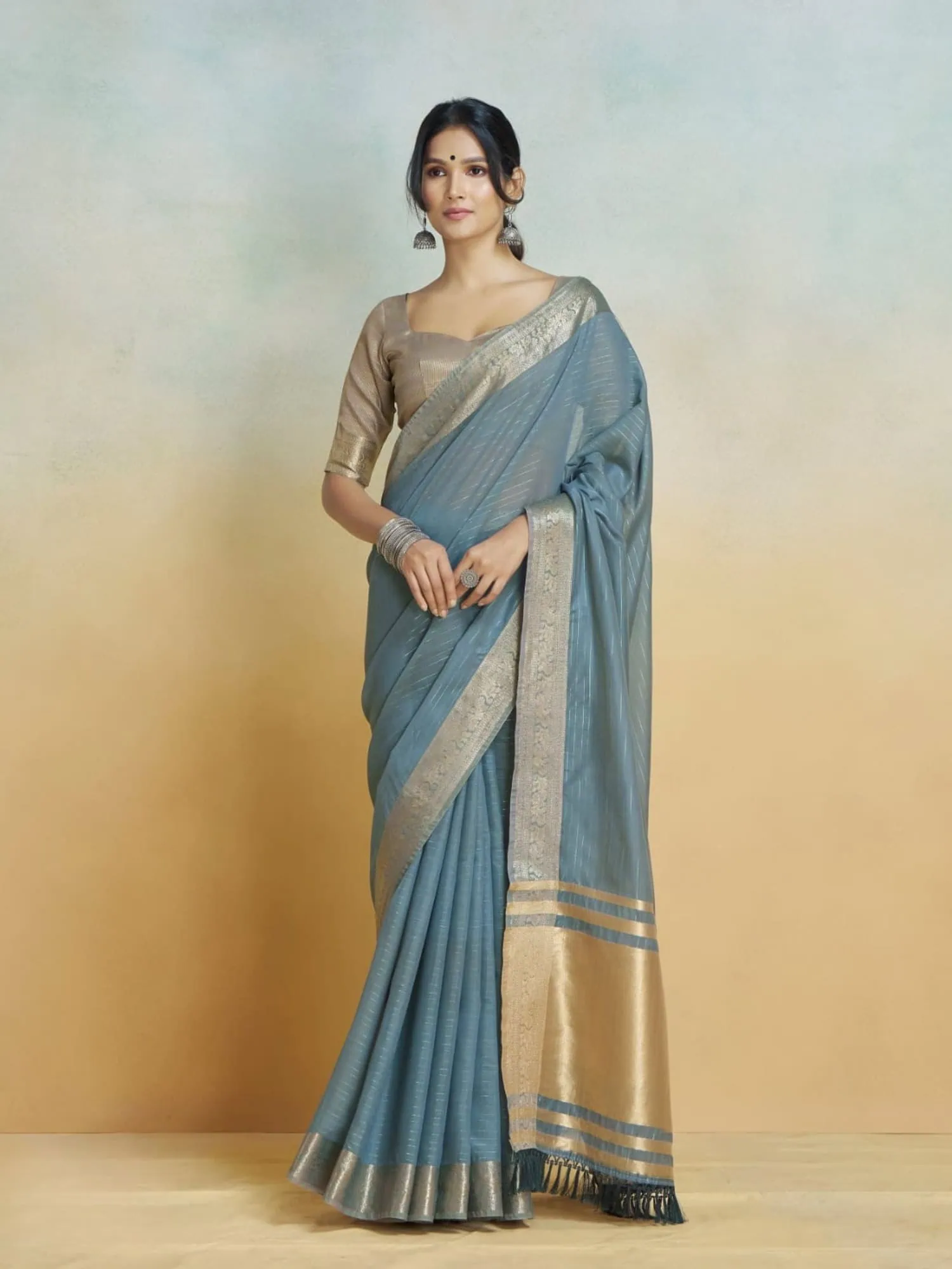 Blue Handloom Khadi Silk Saree