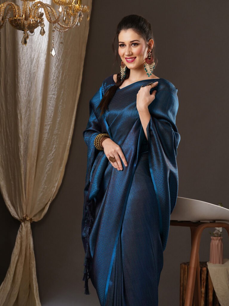 Teal Blue Designer Kanjeevaram Georgette Saree - Georgette Saree