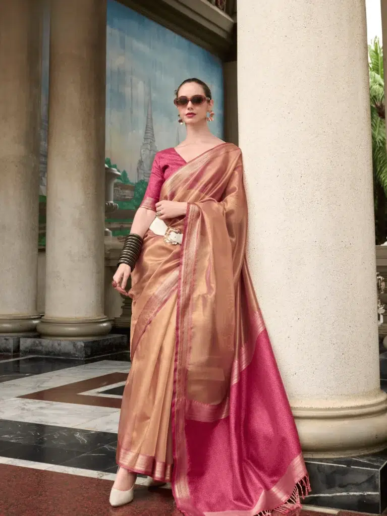 Red Tissue Silk Saree for Women - Designer Traditional Saree