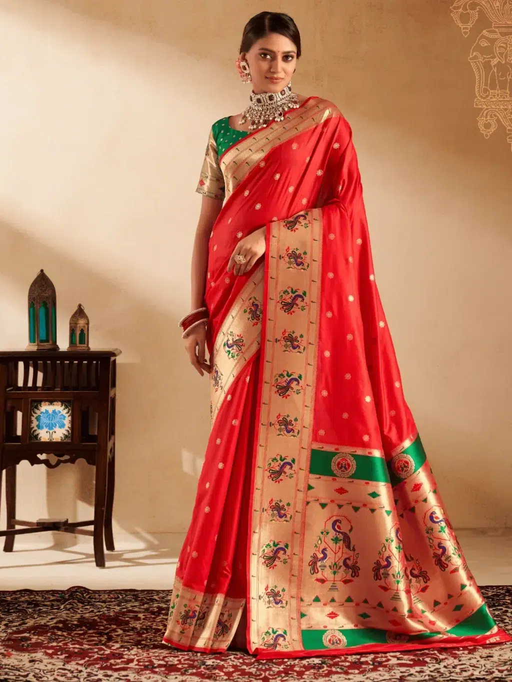 Red Paithani Silk Saree for Women - Designer Traditional Saree