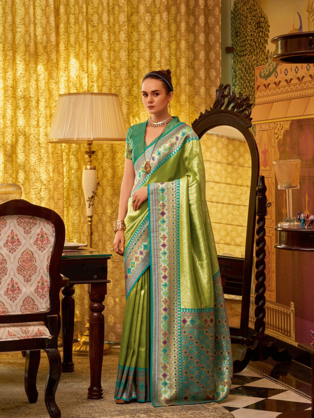 Green Tissue Silk Saree for Women - Designer Traditional Saree