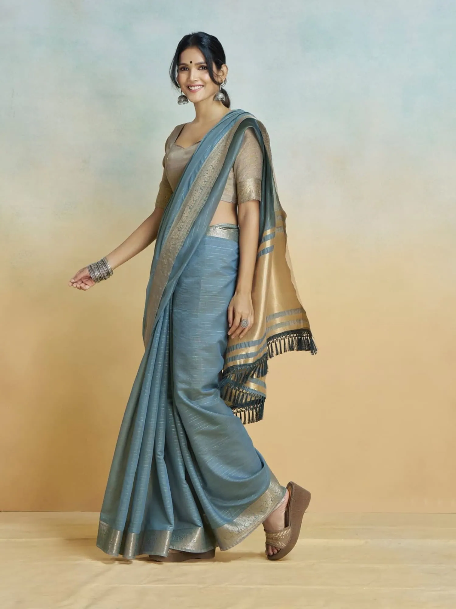 Blue Handloom Khadi Silk Saree