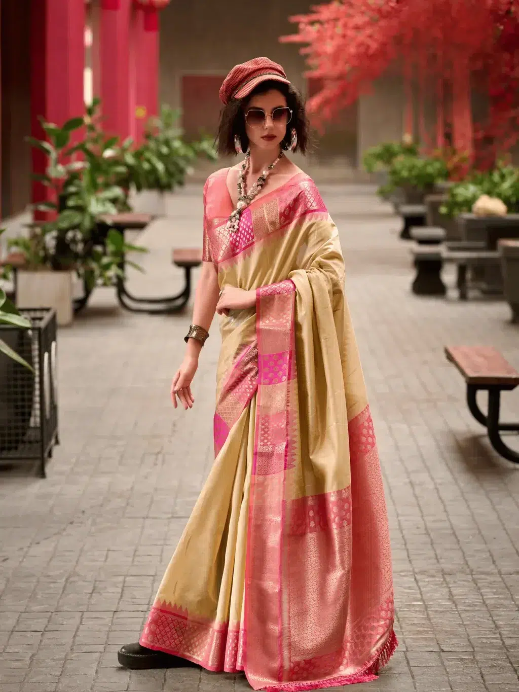 Cream Pure Banarasi Saree for Women - Designer Traditional Saree