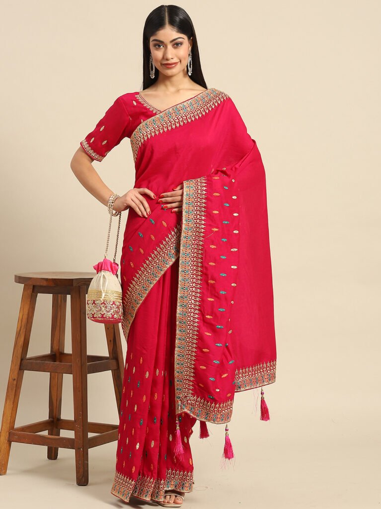 Graceful Pink Georgette Designer Saree - Sarees