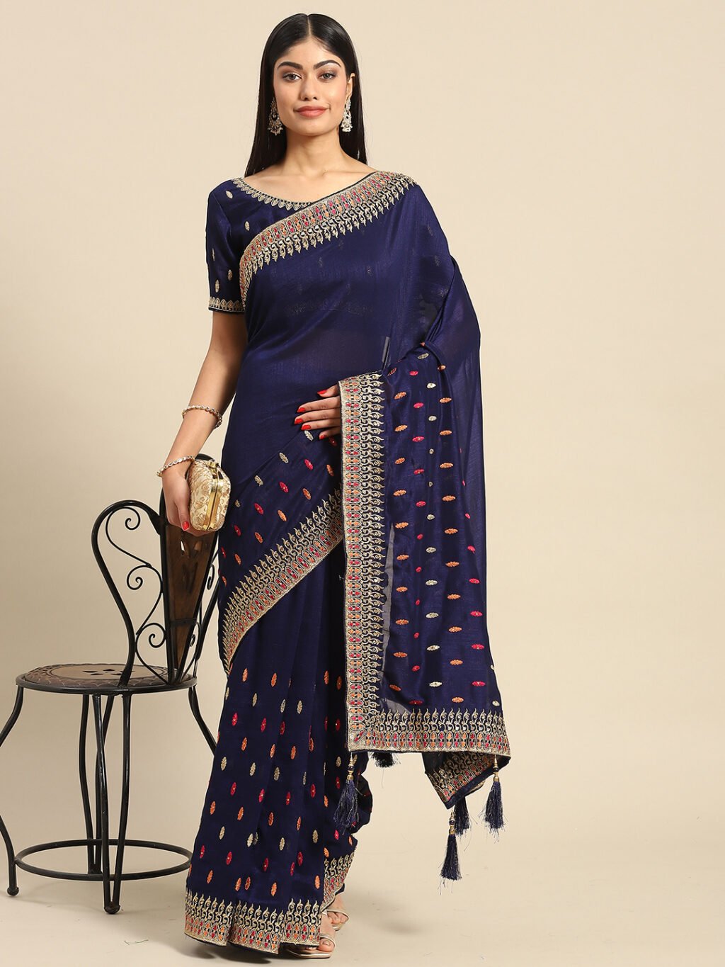 Timeless Navy Blue Designer Georgette Saree - Sarees