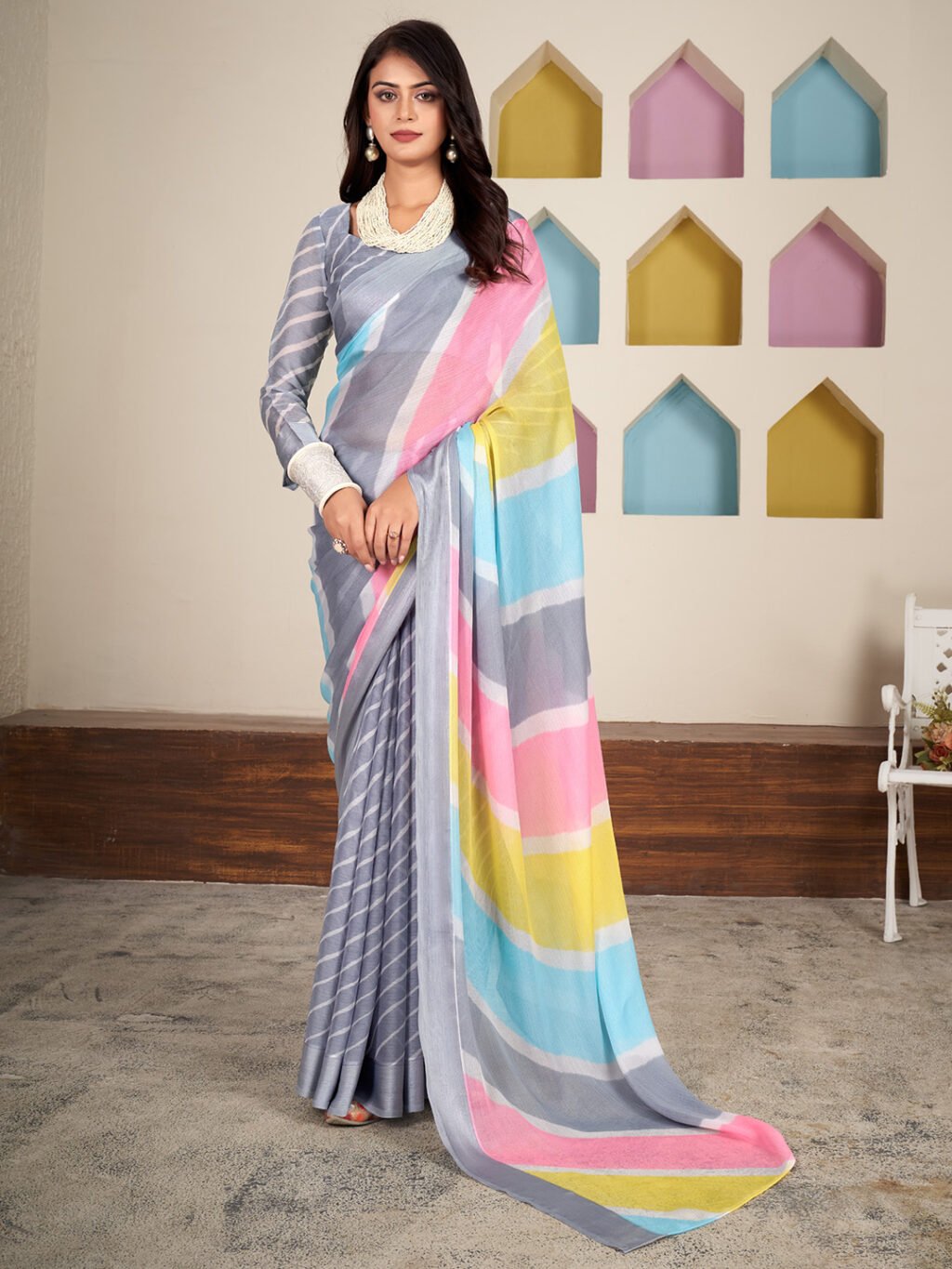 Grey Chiffon Lightweight Saree - Chiffon Saree