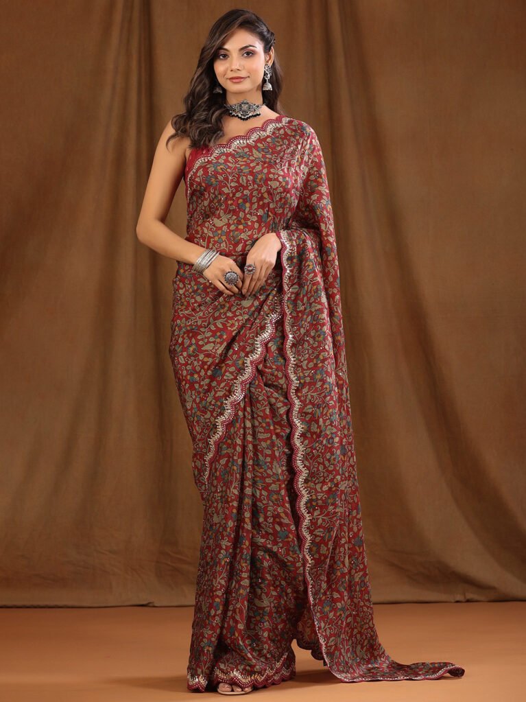 Elegant Maroon Printed Silk Saree - Sarees